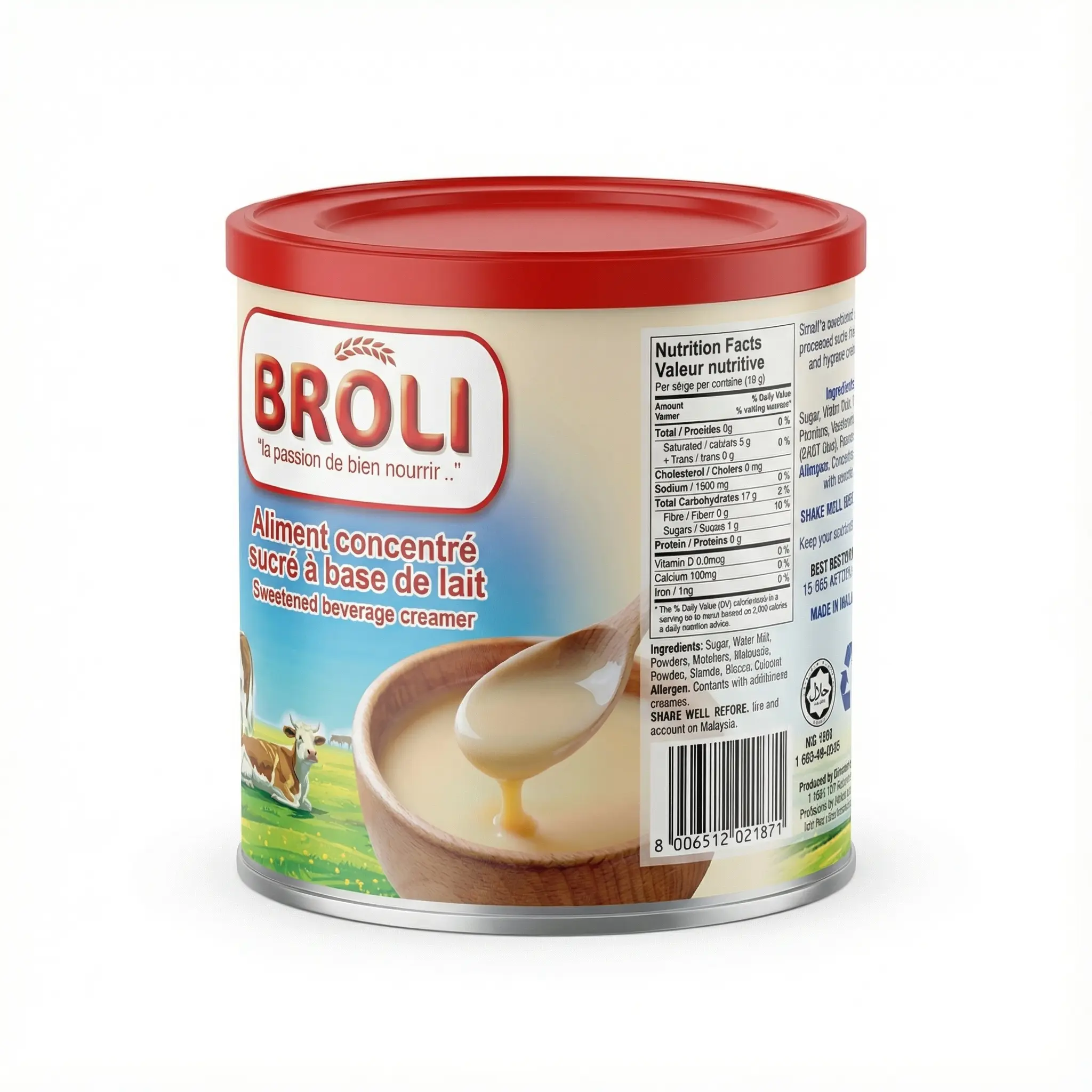 boîte métallique lait concentré sucré Broli vue latérale